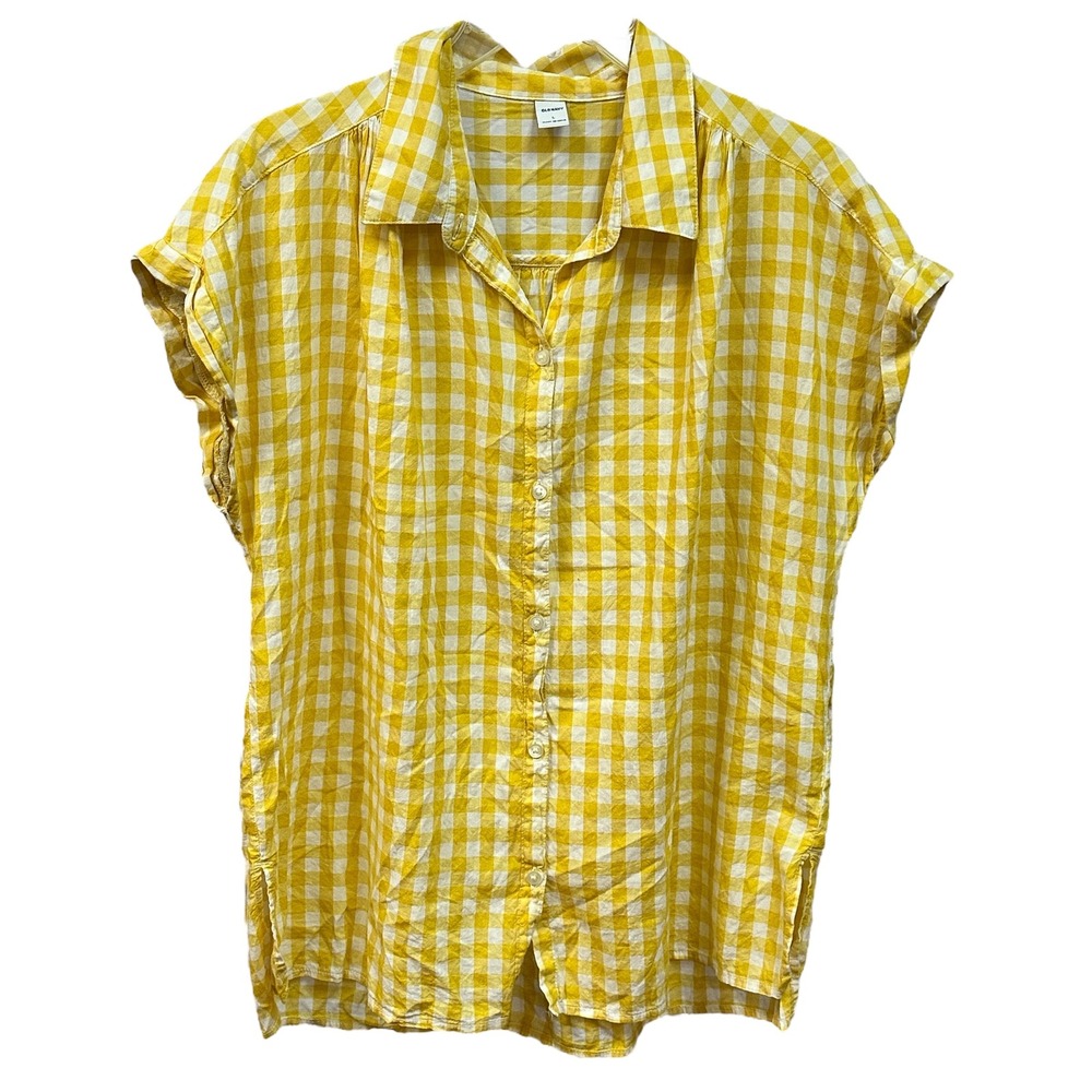 Old Navy Yellow and White Gingham Button-Down Shirt